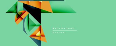 Soyut geometrik bileşim. Üst üste binen şekiller dinamik görsel efekt yaratır. Turuncu, yeşil, siyah renkler açık arkaplana hakim. Modern tasarım ögesi.