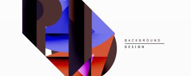 Soyut geometrik bileşim. Üst üste binen şekiller dinamik görsel efekt yaratır. Kalın mavi, kahverengi, turuncu, mor renkli tasarım. Minimalist tarz, modern estetik.