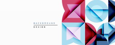 Soyut geometrik bileşim. Üst üste binen şekiller dinamik görsel efekt yaratır. Pembe, mavi, kırmızı gradyanlar dizaynın hakimi. Modern estetik, temiz çizgiler sunar.