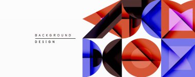 Soyut geometrik bileşim. Üst üste binen şekiller dinamik görsel efekt yaratır. Mavi, kırmızı, mor renkler tasarımda baskın. Modern estetik, temiz çizgiler, minimalist tarz..