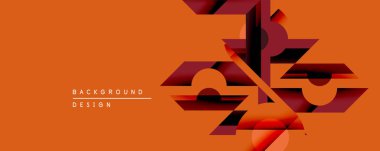 Soyut geometrik bileşim. Turuncu arka plan katmanlı kestane rengi şekiller, dinamik görsel ilgi yaratıyor. Modern tasarım elementleri derinlik, doku, hareket önerir.