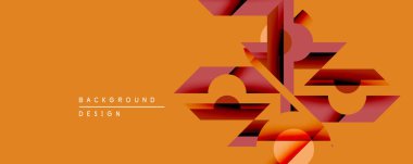 Soyut geometrik bileşim. Turuncu arka plan katmanlı şekiller, dinamik görsel efekt yaratır. Modern tasarım elementleri derinlik, doku, sanatsal beceri.