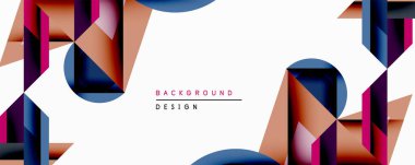 Soyut geometrik tasarım üst üste binen şekiller, gradyanlar, canlı renkler. Modern kompozisyon, arka planlar ve sunumlar için uygun, dinamik görsel ilgi yaratır.