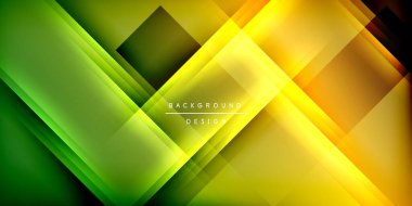 Soyut geometrik tasarım. Üst üste binen katmanlar dinamik görsel efekt yaratır. Parlak sarı, yeşil renkler kompozisyona hakim. Modern, gösterişli estetik..