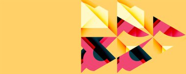 Soyut geometrik şekiller, canlı renkler, sarı arkaplan. Modern tasarım, dinamik kompozisyon, görsel doku.