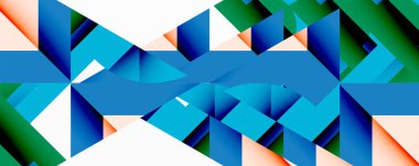 Soyut geometrik desen. Mavi, yeşil, şeftali rengi simetrik tasarım yaratır. Keskin açılar, temiz çizgiler kompozisyona hakim..