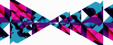 Soyut geometrik desen. Canlı renkler simetrik tasarım yaratır. Şekiller kesişir, dinamik görsel deneyim oluşturur..