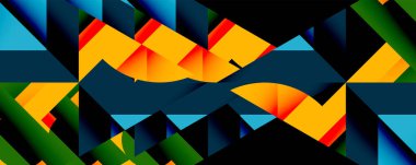 Soyut geometrik bileşim. Kalın renkler, keskin açılar, şekiller arasındaki dinamik etkileşim modern görsel etki yaratır.