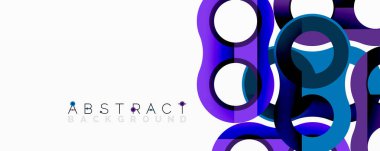 Modern soyut tasarım. Gradyan çemberler, çizgiler dinamik bileşim yaratır. Mor, mavi renkler görsel alana hakim..