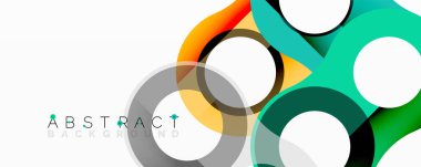 Renkli üst üste binen daireler modern soyut tasarım yaratır. Düz eğimler, dinamik bileşimler, temiz estetik..