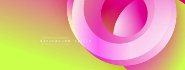 Soyut eğim arkaplanı. Pembe, sarı, turuncu renkler düzgün bir şekilde harmanlanır. Dairesel şekiller dinamik görsel akış yaratır. Modern tasarım ögesi.