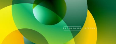 Soyut çakışan daireler. Yeşil, sarı renkler dinamik görsel efekt yaratır. Arka planlar için modern tasarım ögesi.