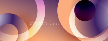 Soyut çemberler çakışıyor, gradyan katmanlar oluşturuyor. Sıcak tonlar modern estetik sunarak tasarıma baskın gelir. Minimalist kompozisyon.