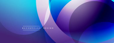 Soyut arkaplan özellikleri üst üste binen daireler, gradyanlar. Mavi, mor renkler tasarıma hakim, modern estetik yaratıyor..