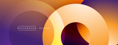 Soyut daireler üst üste binerek sıcak renk eğimleri yaratıyor. Tasarım turuncu, mor, sarı renklere sahiptir. Minimalist estetik.