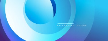 Soyut mavi katmanlar dairesel tasarım yaratır. Gradyan gölgeler pürüzsüz görsel akış sunar, modern estetik.
