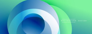 Soyut katmanlar dinamik görsel akış yaratır. Mavi, yeşil renkler düzgün bir şekilde harmanlanarak dairesel şekiller oluşturur. Modern tasarım ögesi.