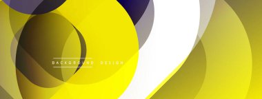 Soyut kompozisyon. Üst üste binen daireler dinamik görsel efekt yaratır. Sarı, gri, beyaz renkler tasarımda baskın. Modern estetik.