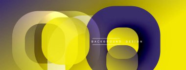 Soyut tasarım özellikleri üst üste binen daireler, gradyanlar. Sarı, mor renkler dinamik görsel efekt yaratır. Modern arkaplan dokusu.