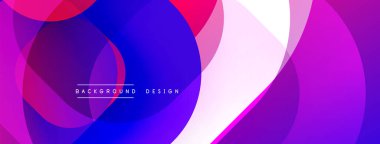 Soyut çemberler çakışıyor, canlı gradyanlar yaratıyor. Pembe, mor, mavi renkler dizaynda baskın. Modern, dinamik kompozisyon.