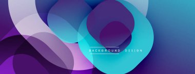 Soyut kompozisyon. Üst üste binen daireler dinamik görsel efekt yaratır. Mor, mavi renkler tasarımda baskın. Modern, temiz estetik.