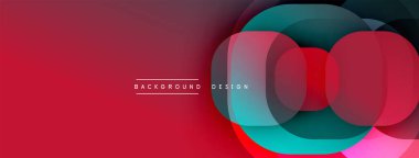 Soyut çakışan daireler dinamik görsel efekt yaratır. Kırmızı arkaplan güçlü bir karşıtlık ve modern tasarım unsuru sağlar.