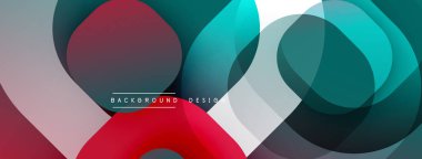 Soyut şekiller örtüşür, dinamik görsel etki yaratır. Renkler kırmızı, deniz mavisi, beyaz, gri. Modern tasarım ögesi.