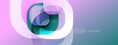 Soyut tasarım özellikleri katmanlı şekiller, yumuşak eğimler. Pembe, mor, deniz mavisi renkleri modern görsel efektler yaratır. Yumuşak geçişler kompozisyona hakim..