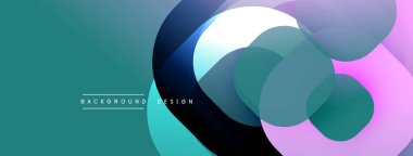 Soyut çemberler çakışıyor, canlı gradyanlar yaratıyor. Teal, mavi, mor, pembe renkler tasarımda baskın. Modern, minimalist estetik.