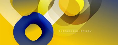 Soyut geometrik tasarım. Üst üste binen daireler dinamik görsel akış yaratır. Sarılar, maviler, griler kompozisyona hakim. Modern estetik.