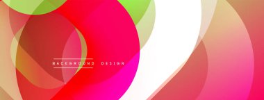 Soyut çemberler çakışıyor, canlı gradyanlar yaratıyor. Kırmızı, yeşil, turuncu renkler tasarımda baskın. Minimalist, modern estetik.