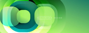 Soyut yeşil katmanlar dinamik görsel efekt yaratır. Düz gradyanlar, dairesel şekiller, modern tasarım elementleri mevcut.