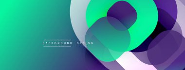 Soyut eğimler, üst üste binen daireler modern tasarım yaratır. Teal, mor renkler kompozisyona hakim. Minimalist estetik, pürüzsüz geçişler mevcut.