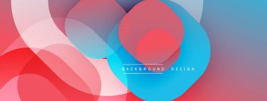 Soyut renkli şekiller modern tasarım yaratarak örtüşüyor. Kırmızı, mavi, pembe renkler düzgün bir şekilde harmanlanır. Arka plan dinamik ve canlı hissettiriyor..