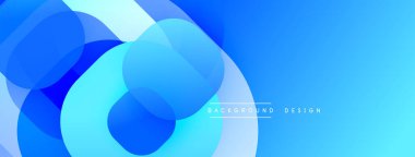 Soyut mavi arkaplan. Üst üste binen daireler dinamik görsel efekt yaratır. Dereceli gölgeler derinlik sunar, modern estetik.