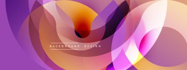 Soyut sıvı şekilleri örtüşür, canlı gradyanlar yaratır. Sıcak renkler baskın, mor aksanlı. Modern tasarım ögesi.