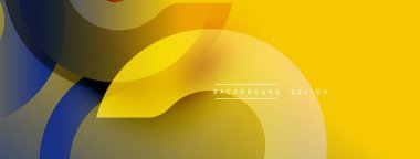 Soyut sarı, mavi katmanlar modern arkaplan oluşturur. Düz eğimler, üst üste binen şekiller dinamik görsel efektler sunar.