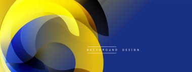 Soyut katmanlar örtüşüyor, dinamik sarı, mavi gradyanlar yaratıyor. Modern tasarım hareket, derinlik ve görsel ilgi öneriyor.