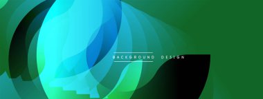 Soyut geometrik şekiller, canlı gradyanlar. Yeşil, mavi renkler kompozisyona hakim. Arka planlar için modern tasarım ögesi.