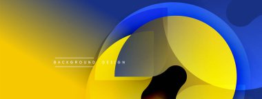 Soyut geometrik şekiller, canlı sarı, mavi gradyanlar. Modern tasarım, pürüzsüz geçişler, minimalist estetik. Arkaplan dokusu derinlik yaratır.