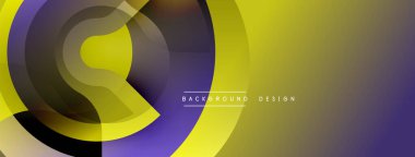 Soyut geometrik şekiller, sarı, mor renkler. Modern tasarım, katmanlı daireler dinamik görsel efektler yaratır. Minimalist stil.