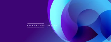 Soyut tasarım, üst üste binen daireler, canlı mavi, mor renkler. Dijital projeler ve sunumlar için modern arkaplan uygun.