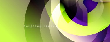 Soyut tasarım özellikleri üst üste binen daireler, gradyanlar. Renkler arasında yeşil, mor, siyah, sarı var. Modern estetik, pürüzsüz geçişler.