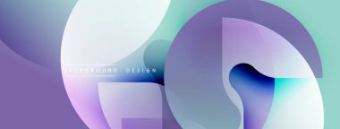 Soyut şekiller örtüşür, yumuşak eğimler yaratır. Mor, mavi, deniz mavisi renkleri baskın bileşim. Modern tasarım ögesi.