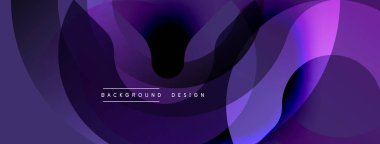 Soyut akışkan şekiller, mor renkler tasarımda baskın. Modern, dinamik kompozisyon görsel ilgi yaratır. Yumuşak eğimler mevcut derinlik.