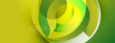 Soyut sarı, yeşil tasarım. Üst üste binen dairesel şekiller dinamik görsel efekt yaratır. Modern arkaplan ögesi.