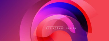 Soyut katmanlar canlı dairesel tasarım yaratır. Pembe, mor, mavi renkler düzgün bir şekilde harmanlanır. Dijital projeler için modern arkaplan.