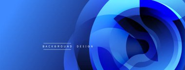 Soyut mavi katmanlar dinamik dairesel tasarım yaratır. Yumuşak eğimler derinliği, modern estetiği akla getiriyor. Mevcut en küçük metin.