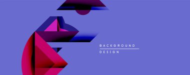 Soyut geometrik bileşim. Canlı mor, mor, mavi renkler dinamik şekiller yaratır. Modern tasarım, minimalist estetik, arka plan veya dijital sanat projeleri için uygun.