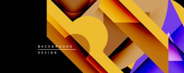 Soyut geometrik bileşim. Üst üste binen şekiller dinamik görsel efekt yaratır. Sıcak renkler baskın gelir, daha serin mor renklere dönüşür. Modern tasarım ögesi.